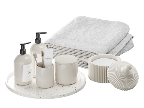  现代奶油风浴室洗护用品3d模型 