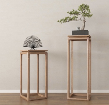 新中式花几 花架 盆景su模型