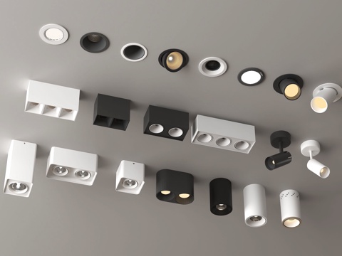 现代筒灯射灯组合 嵌入式筒灯射灯 明装筒灯射灯su模型