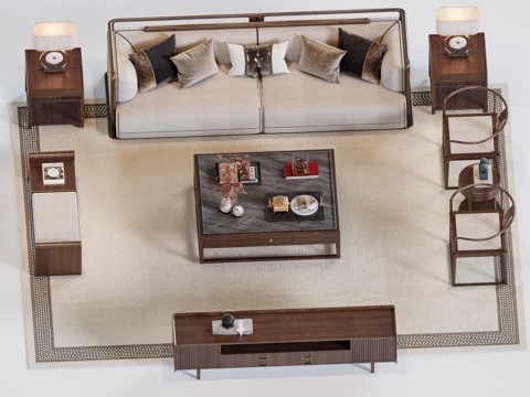 新中式沙发组合su模型