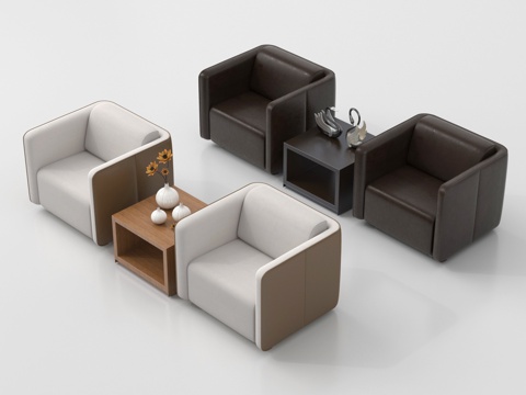 现代单人沙发 休闲沙发 桌几 洽谈沙发su模型
