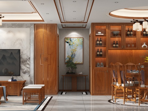  中式客餐厅3d模型 