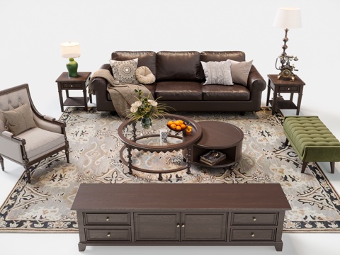 美式复古沙发组合su模型