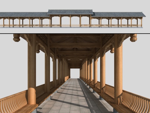  中式廊架 廊子 连廊 中式廊子 景观长廊3d模型 