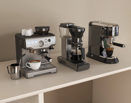 现代咖啡机组合 咖啡豆 咖啡杯su模型