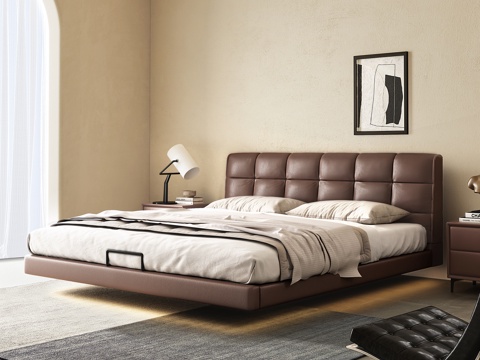  现代床 意式极简床 双人床 泡芙床 轻奢床 悬浮床 皮革床3d模型 