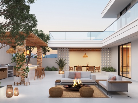 现代庭院景观  居家庭院 别墅庭院 户外沙发 户外餐桌 庭院su模型