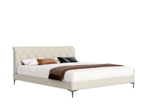  奶油风双人床3d模型 