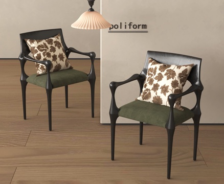 法式中古风餐椅 布艺餐椅 单椅 休闲椅su模型