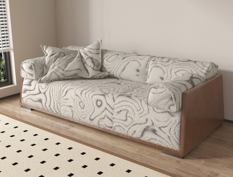 中古风双人沙发 布艺沙发su模型