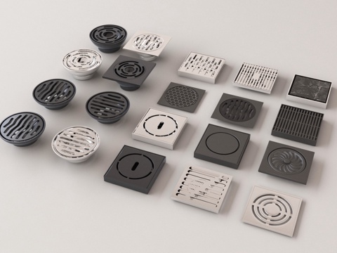 现代极简地漏 不锈钢地漏su模型