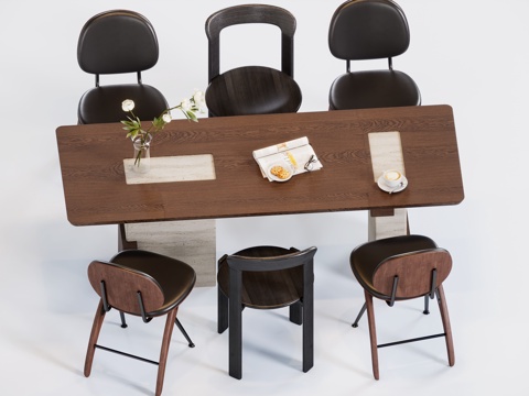 中古风餐桌组合su模型