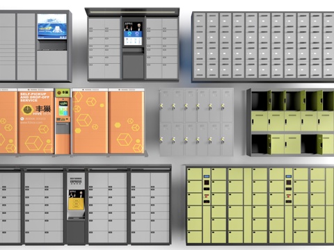 现代快递柜 自提柜 储物柜su模型