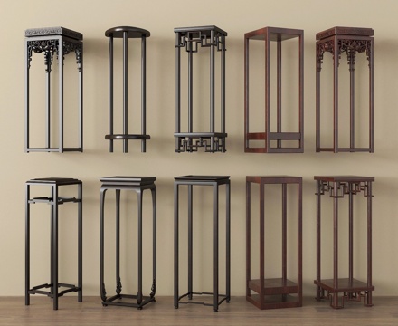 新中式花几 花架su模型