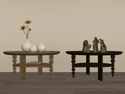 中古茶几 木质 圆几su模型