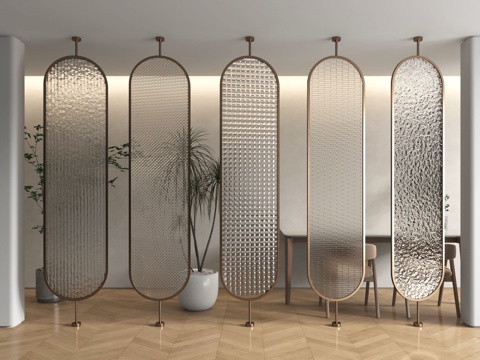 现代玻璃屏风 隔断su模型