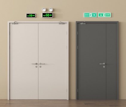 现代消防门 安全门 安全出口 应急感应灯su模型