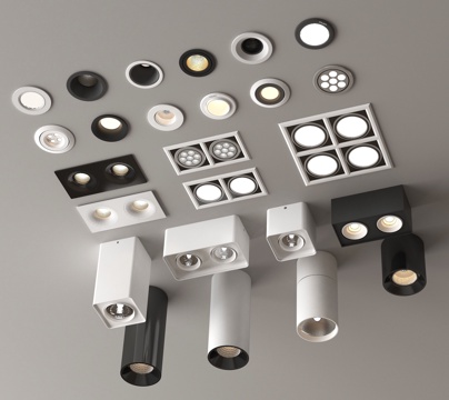 现代筒灯射灯组合 嵌入式筒灯射灯 明装筒灯射灯su模型