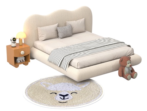 现代儿童床 床头柜 玩具su模型