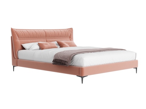  奶油风双人床3d模型 