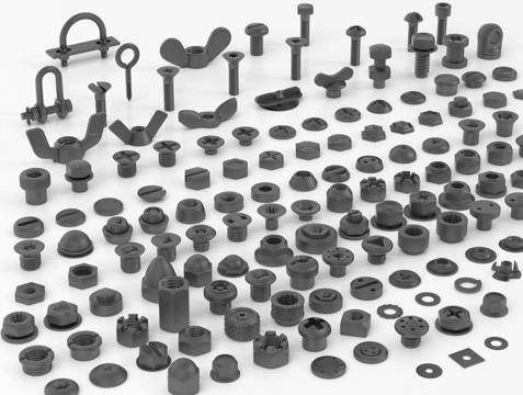 现代螺丝 螺丝螺母组合su模型