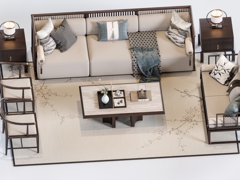 新中式沙发组合su模型