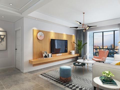  北欧简约客厅3d模型 