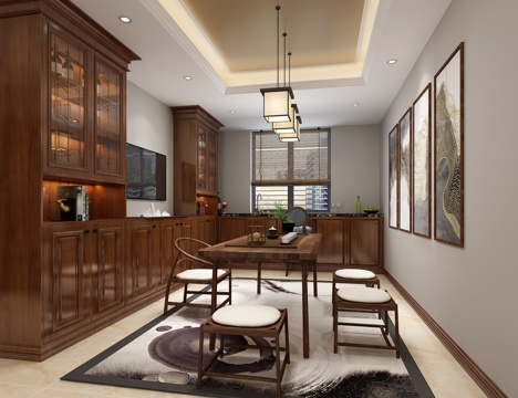  美式简美式客餐厅茶室3d模型 