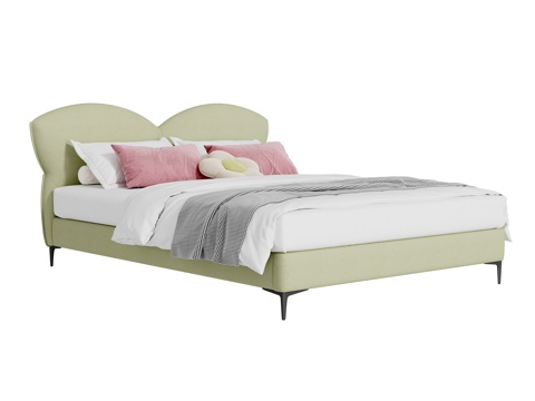  奶油风双人床3d模型 