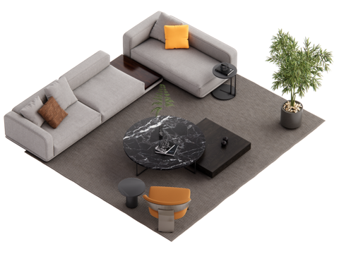 现代沙发茶几组合su模型