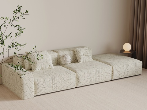 中古风多人沙发 休闲沙发su模型