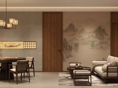 新中式酒窖棋牌室 宋氏品酒室麻将室 宋氏红酒展示柜 宋氏地下su模型