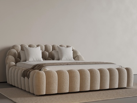  中古风双人床3d模型 