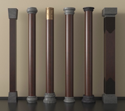 中式柱子 木质圆柱su模型