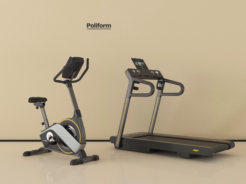 现代健身器材 跑步机 动感单车su模型