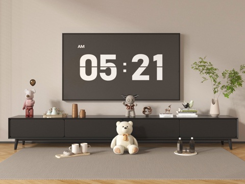 现代电视柜 落地电视柜 电视 摆件su模型