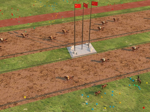  古代赛马场 马术场 跑马场 赛马马场 旗杆红旗有动画 气球3d模型 