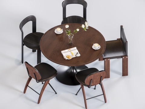 中古风圆餐桌 桌椅组合su模型