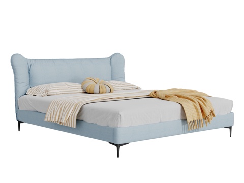  奶油风双人床3d模型 