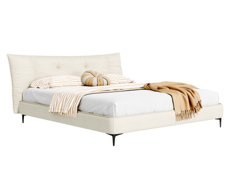  奶油风双人床3d模型 