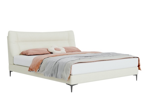  奶油风双人床3d模型 