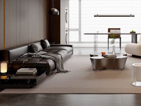 现代简约沙发茶几组合 休闲椅 休闲沙发 意式茶几 落地灯su模型