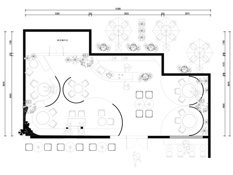 茶饮咖啡店平面布置图cad施工图