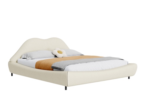  奶油风双人床3d模型 