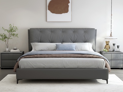  现代双人床3d模型 