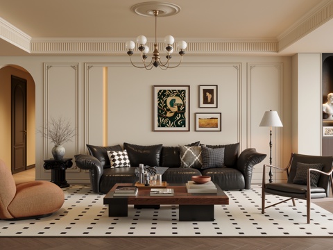  法式中古客厅 沙发组合3d模型 