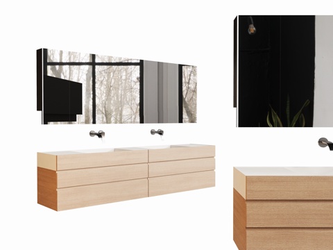 现代卫生间洗手台浴室镜柜su模型