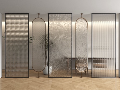 现代玻璃屏风 隔断su模型