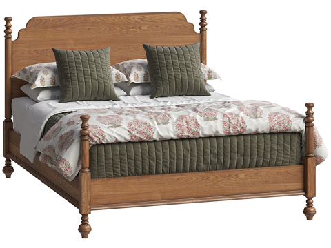  新中式中古风木质床 四柱床3d模型 