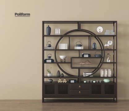 新中式博古架 实木收纳柜su模型